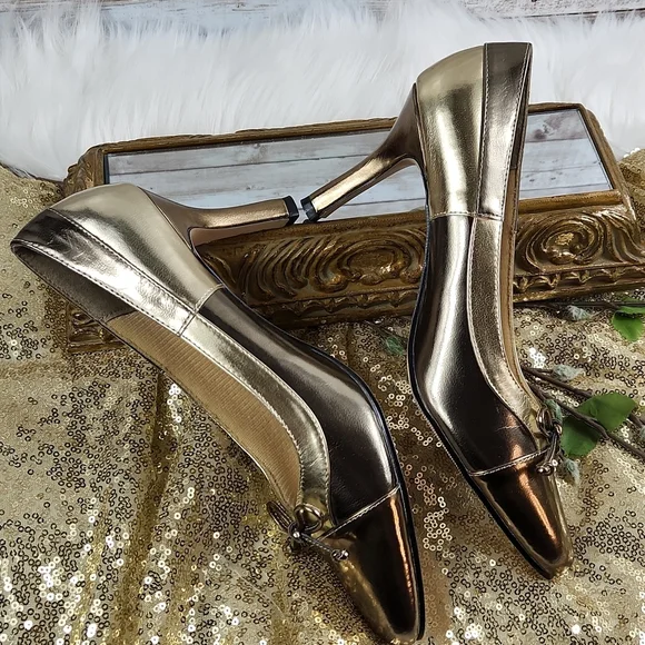 NWOT, Annie, Tri-color gold shoes size 7M - Picture 5 of 11